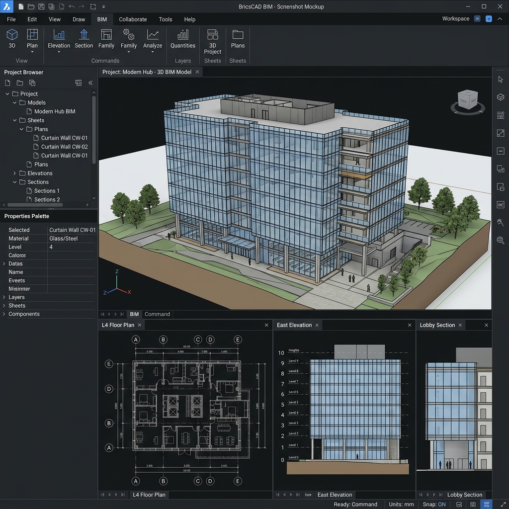 BricsCAD BIM 3D Building Architectural Model Mockup UI View